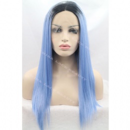 Synthetic lace front wig black blue straight