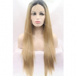 Synthetic lace front wig black brown straight