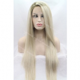 Synthetic lace front wig grey straight