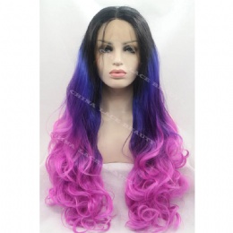 Synthetic lace front wig blue pink straight