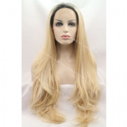 Synthetic lace front wig black strawberry blonde straight