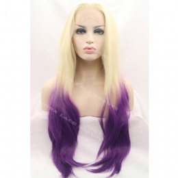 Synthetic lace front wig blonde purple straight