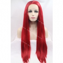 Synthetic lace front wig red straight