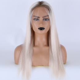 13x6 HD Lace Front Wig, European Hair, Whitish Blonde With Dark Root