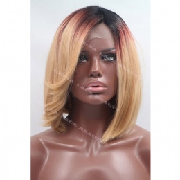 Synthetic lace front wig black yellow bobo